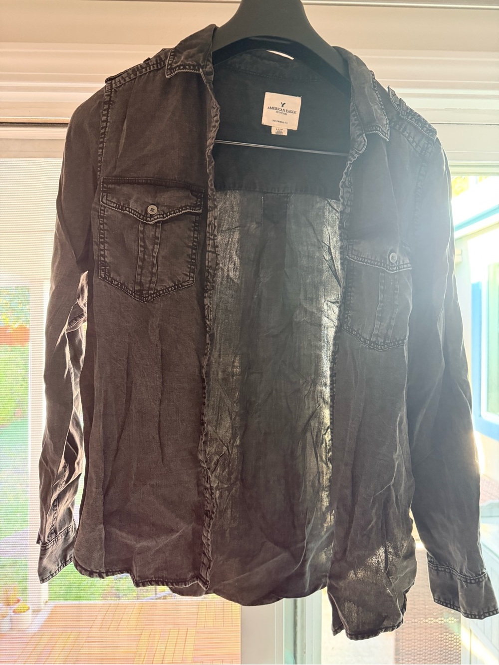 American Eagle Outfitters Washed Dark Gray Button-Up Shirt Jacket